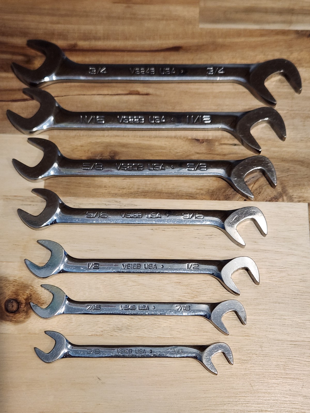 Snap On 7 Piece SAE Four-Way Angle Head Open-End Wrench Set VS807B