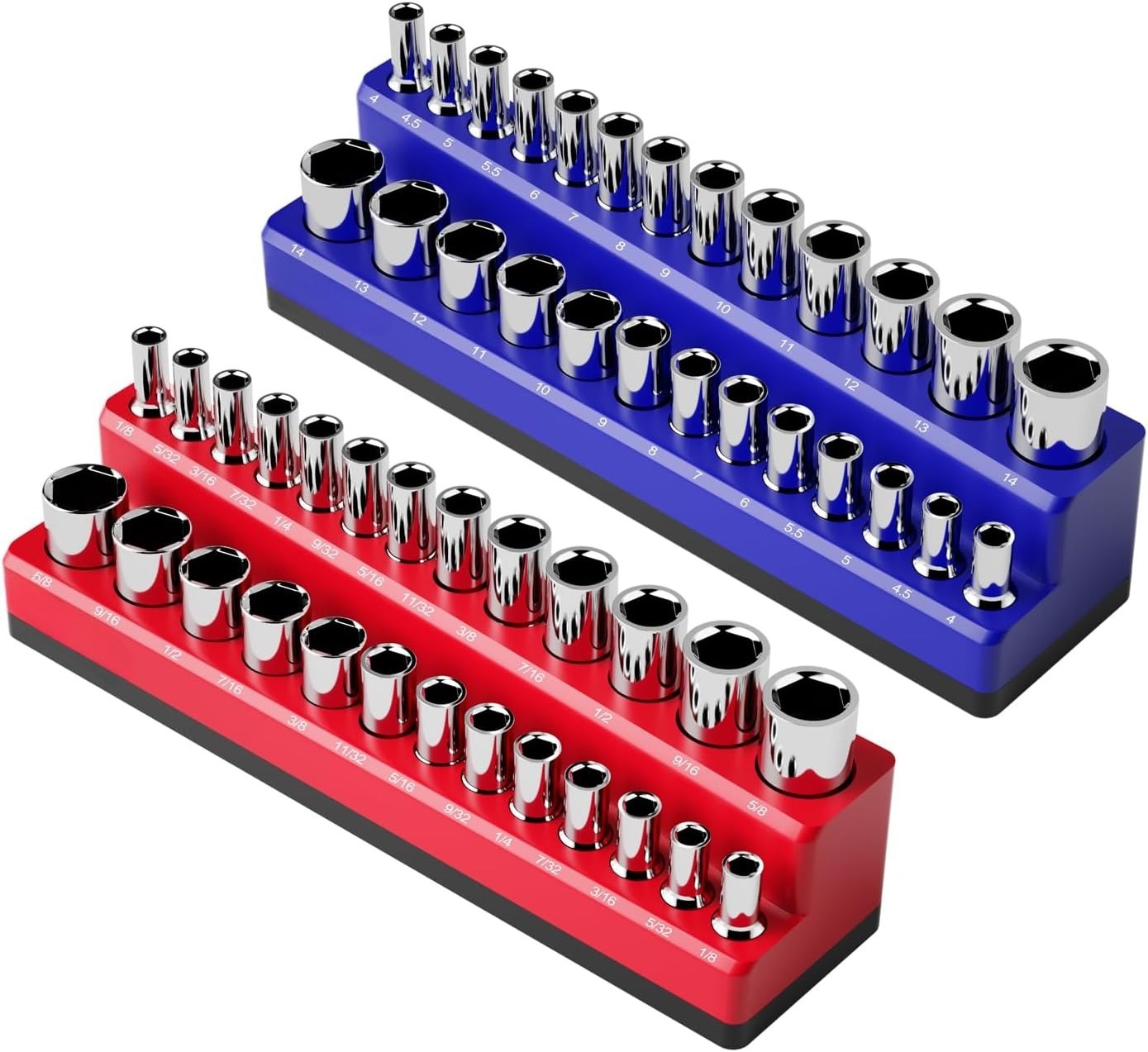 1/4 Inch Magnetic Socket Organizer,2-Pack Metric &SAE Sockets Holder Set