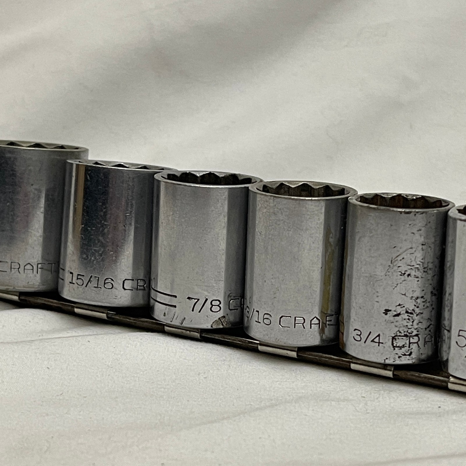 vtg 10 pc Craftsman :V: Series 1/2 Drive 12 Point Socket Set 1-1/8 to 7/16 USA