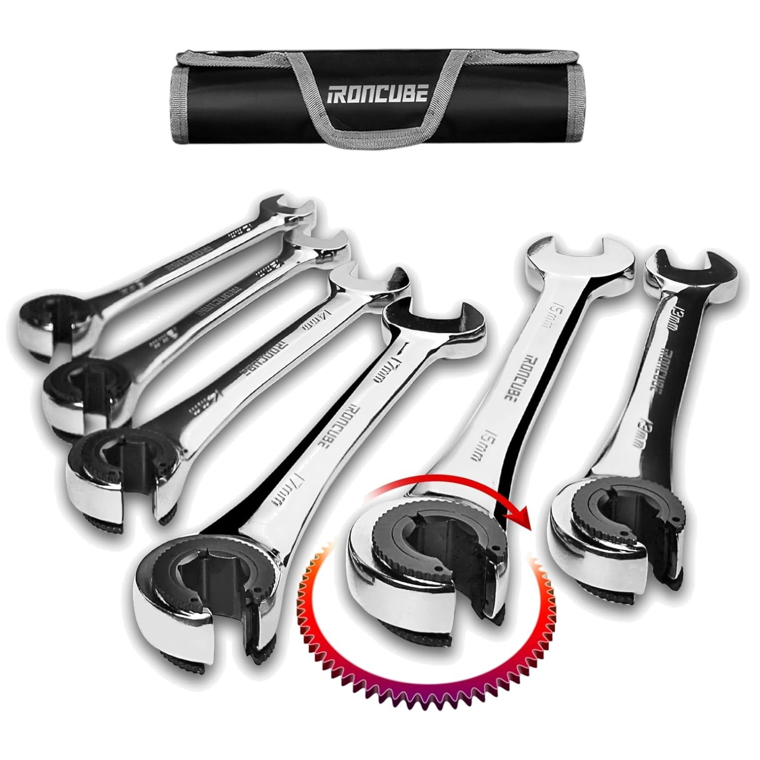 Chrome Vanadium Steel Open-End Ratchet Set 10-17mm