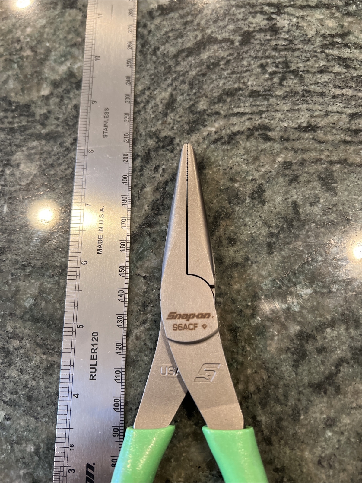 Snap-On 96acf 8″ talon grip needle nose pliers green new