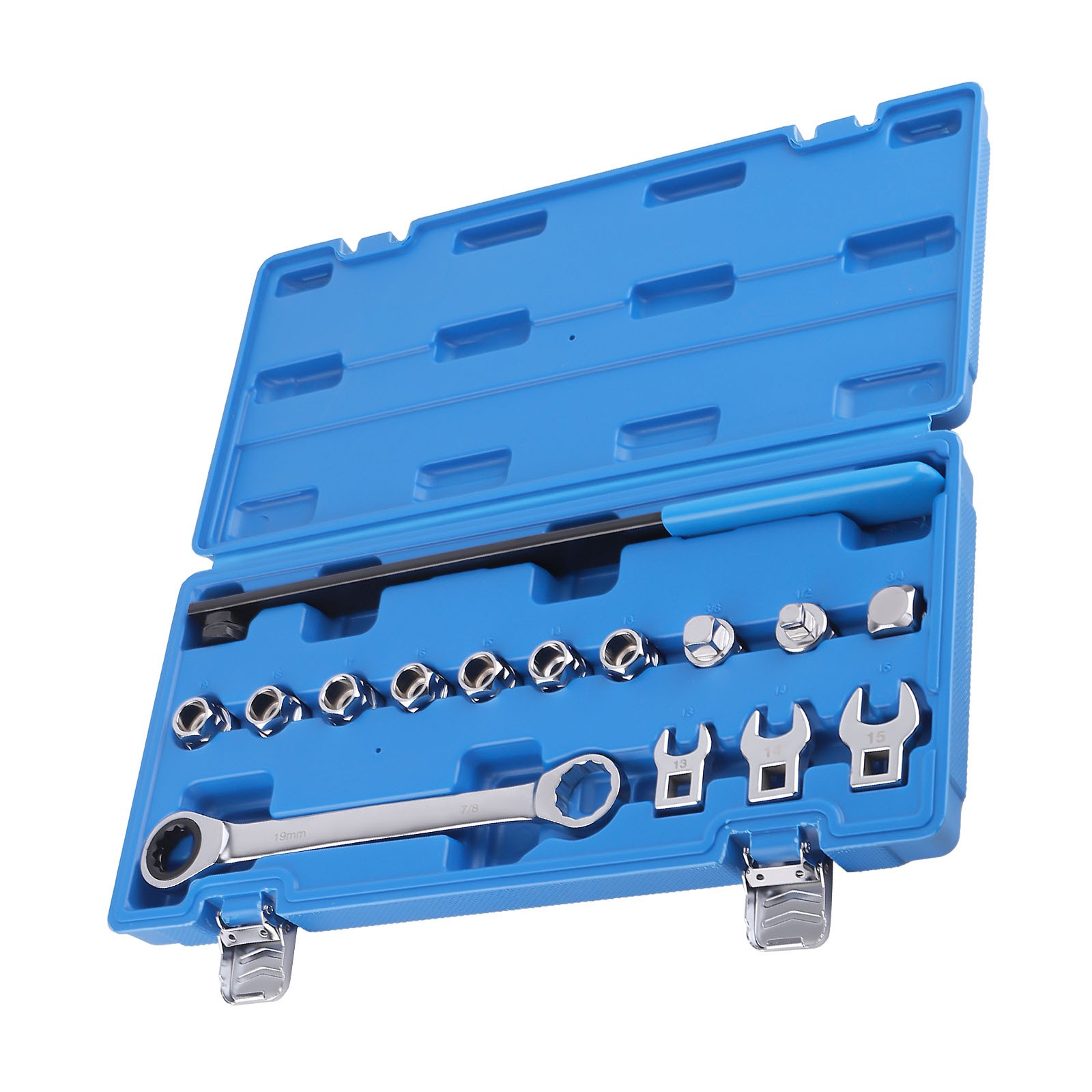 15pcs Universal Ratcheting Wrench Set Complete Serpentine Belt Tool Kit