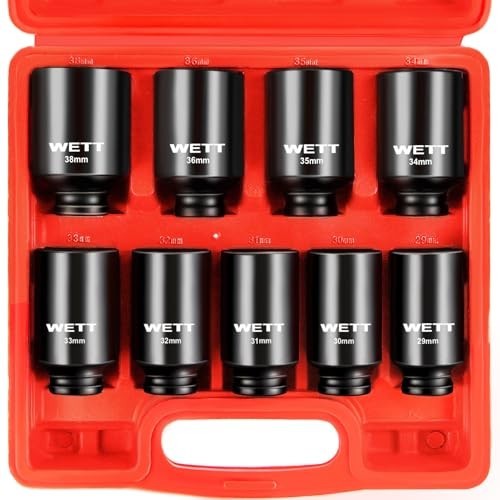 9-Piece 1/2″ Drive Deep Impact Socket Set, Metric 6 Point, 29mm-38mm, CR-V