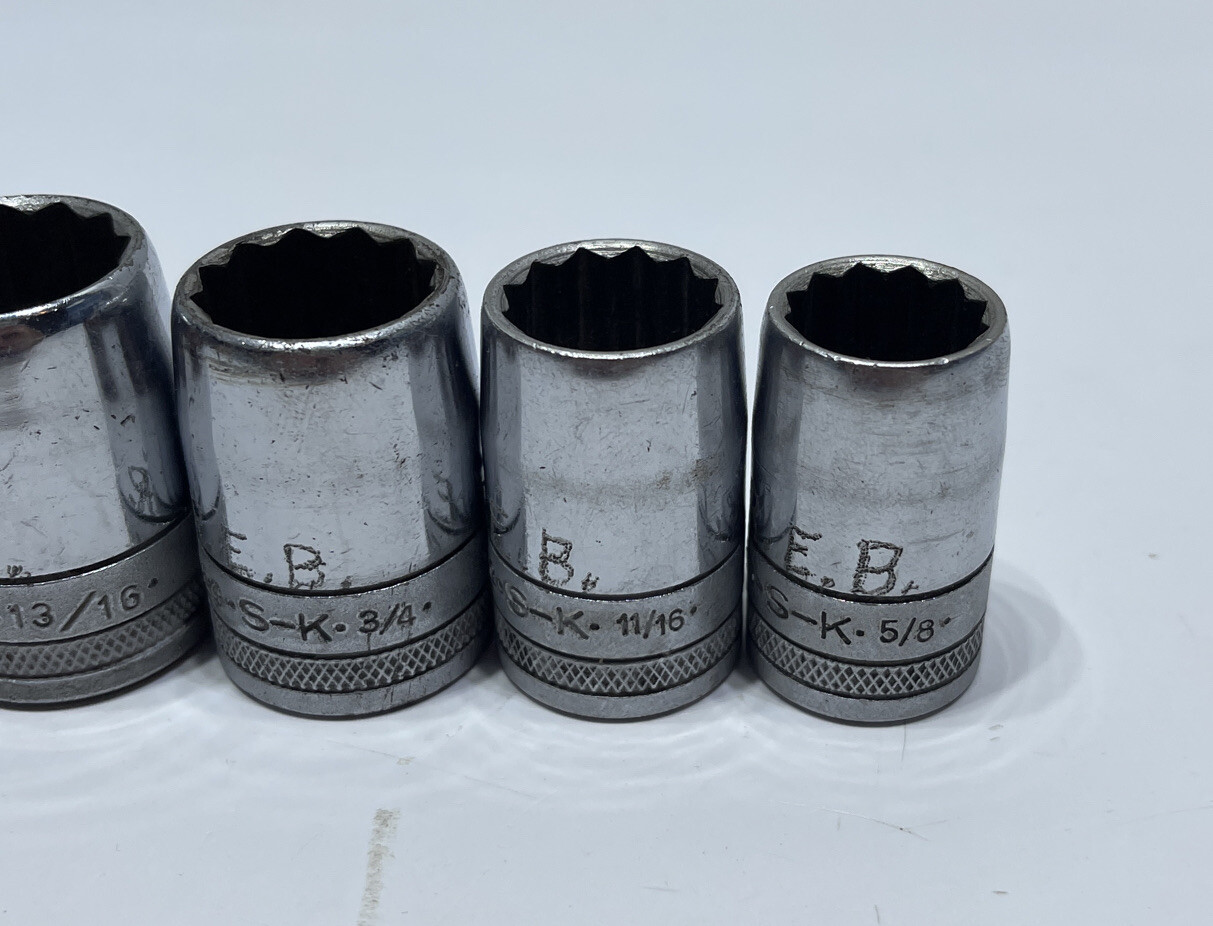 Lot of 9 SK Hand Tools 12 Point 1/2in Drive Socket Set 5/8in – 1-1/8in