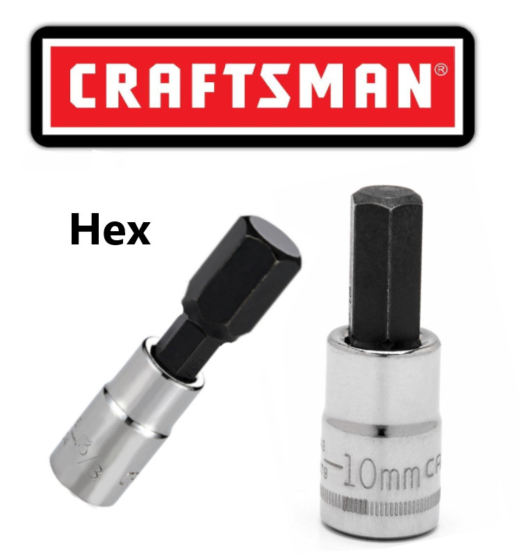 New Craftsman Hex Bit Sockets, 1/4″ or 3/8″ Drive, Choose a Size, SAE or Metric