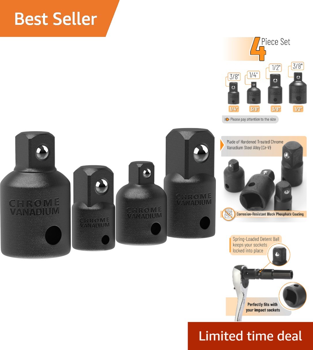 Versatile 4-Pcs Impact Socket Adapter Set – Secure and Durable Performance