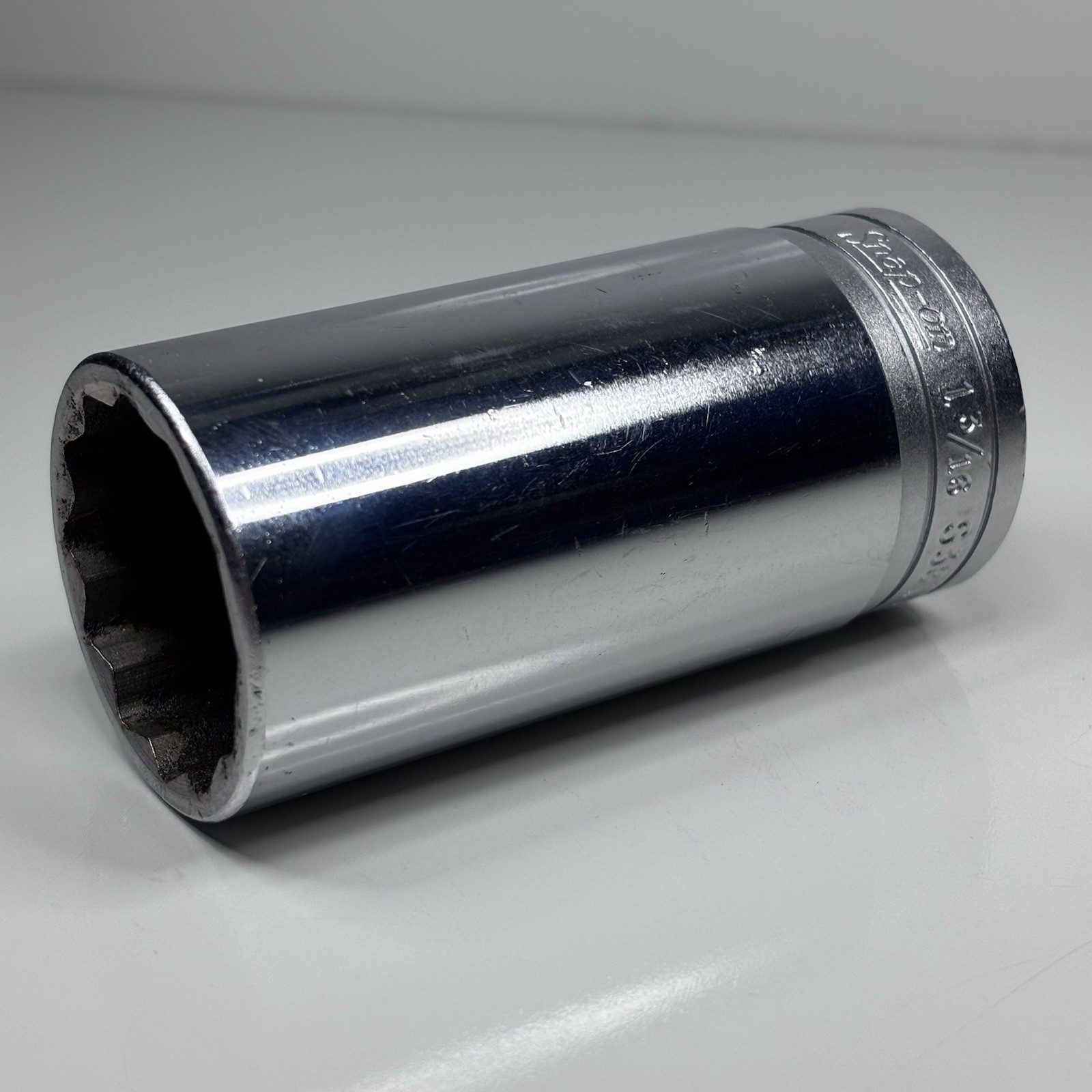 Snap On S381 1/2 Dr 12Pt SAE 1-3/16 Flank Dr Deep Chrome Socket USA VTG 1985 VGC