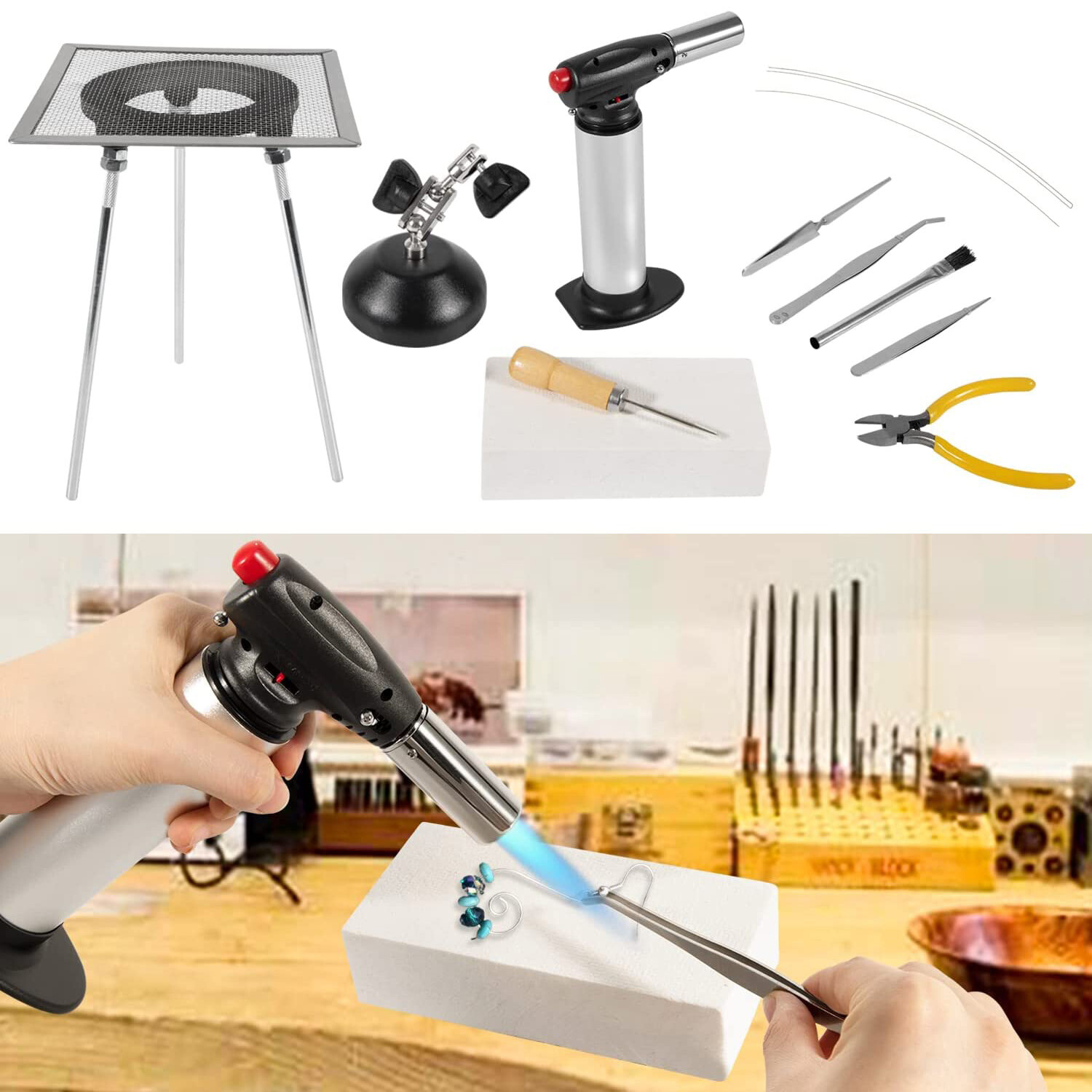 Jewelry Soldering Kit w/ Butane Torch,Third Hand,Tripod for Beginner Silversmith