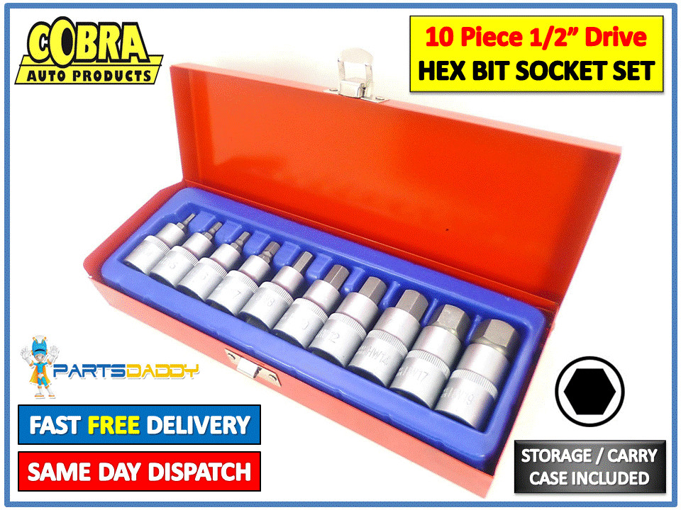 ALLEN KEY / HEX BIT SOCKET SET 10pc 1/2″ Drive 4mm to 19mm – H4 to H19 UK 31-14