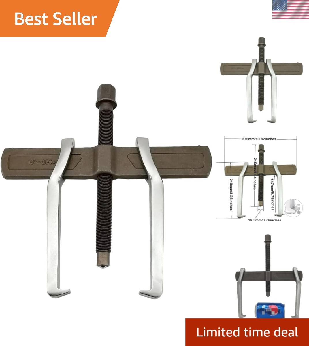 Durable 10-Inch Chrome Vanadium 2-Jaw Gear Puller for Easy Component Disassembly