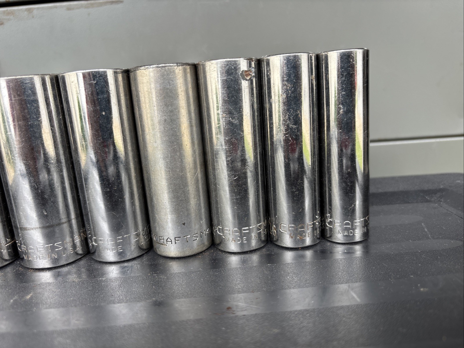 Craftsman Mixed Lot of (8) 12-point SAE deep sockets with a 1/2-inch drive.