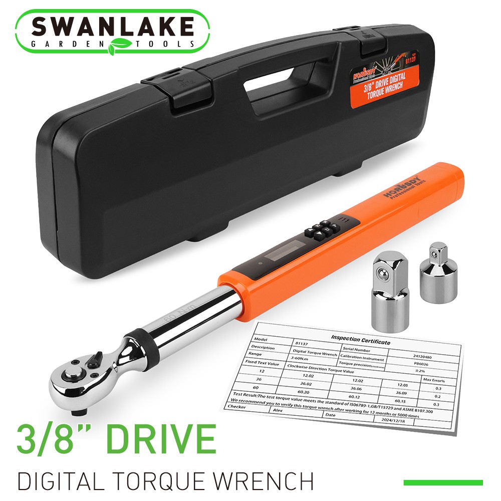 3/8» Digital Torque Wrench Set Electronic Adjustable 4.4~44.3Ft-Lb/3-60N.m