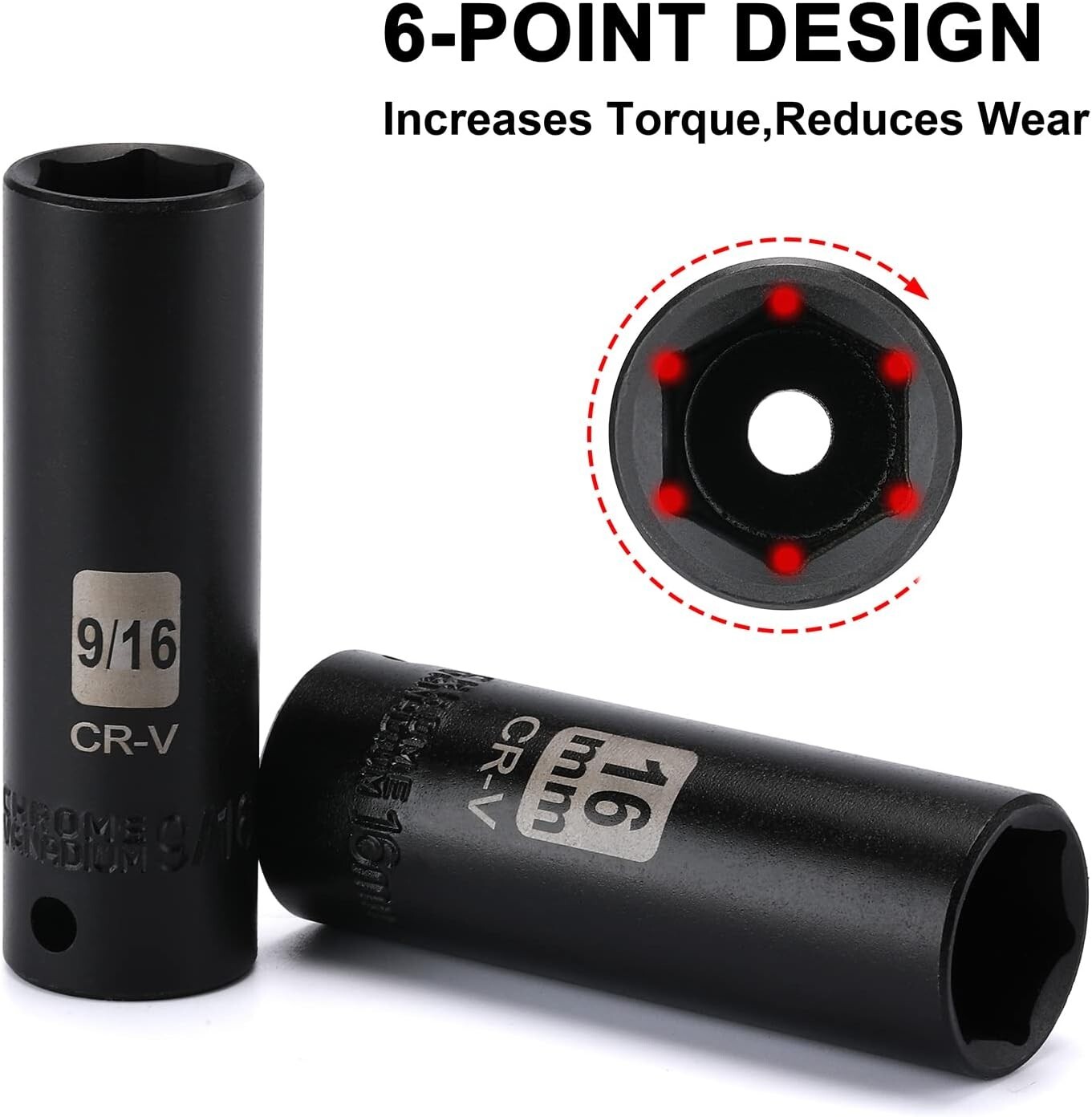 49 Pieces 3/8″ Drive Impact Socket Set 5/16″-3/4″ 8-22MM SAE/Metric 6 Point CR-V
