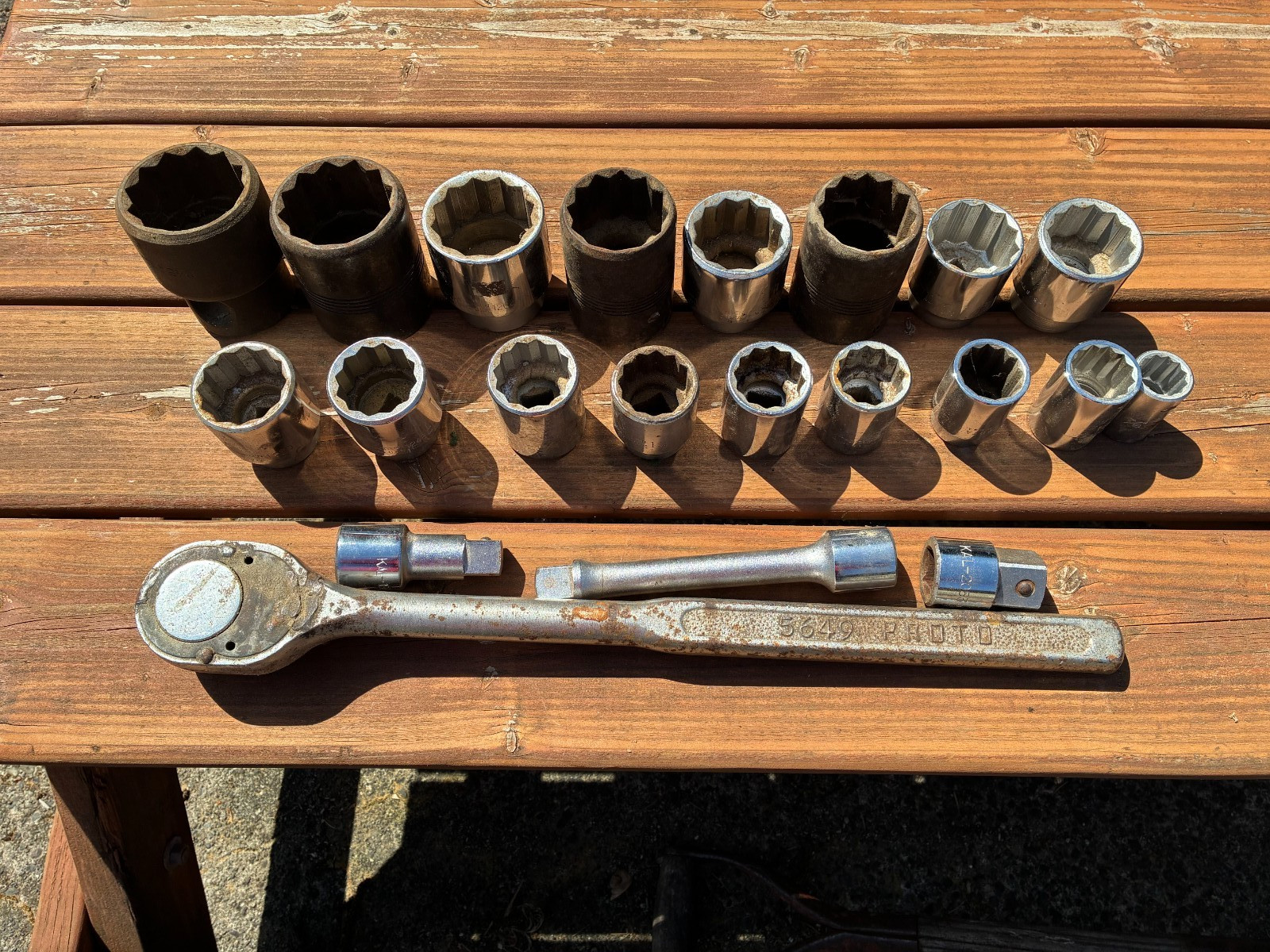 Vintage 3/4 » Drive Pronto Ratchet, 17 Lg Sockets SAE, 2 Exts & 1 Con. Free Sh