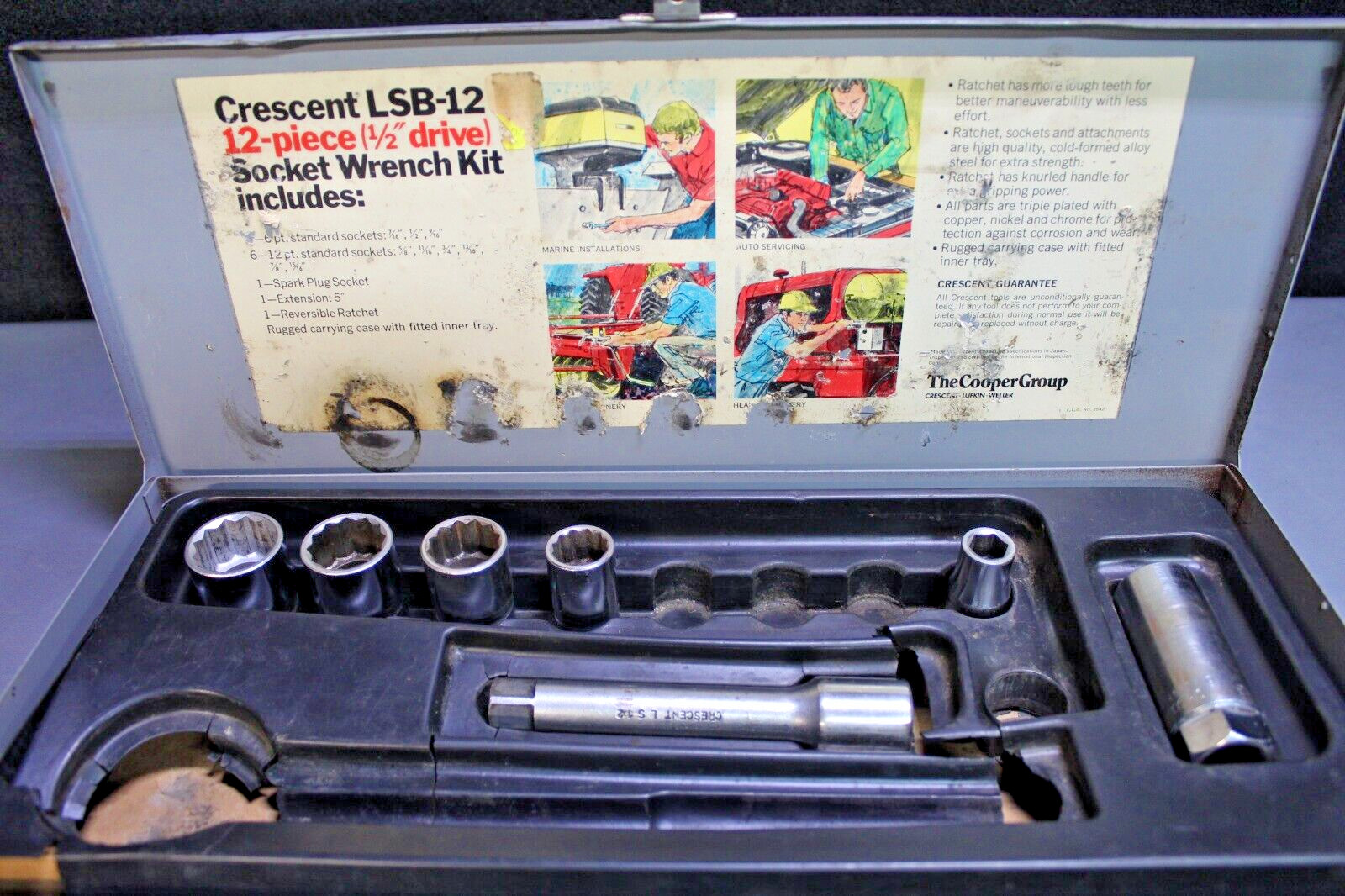 7-Piece Crescent 1/2″ Drive Socket Set in Metal Case LSB-12 Chrome Alloy Vintage