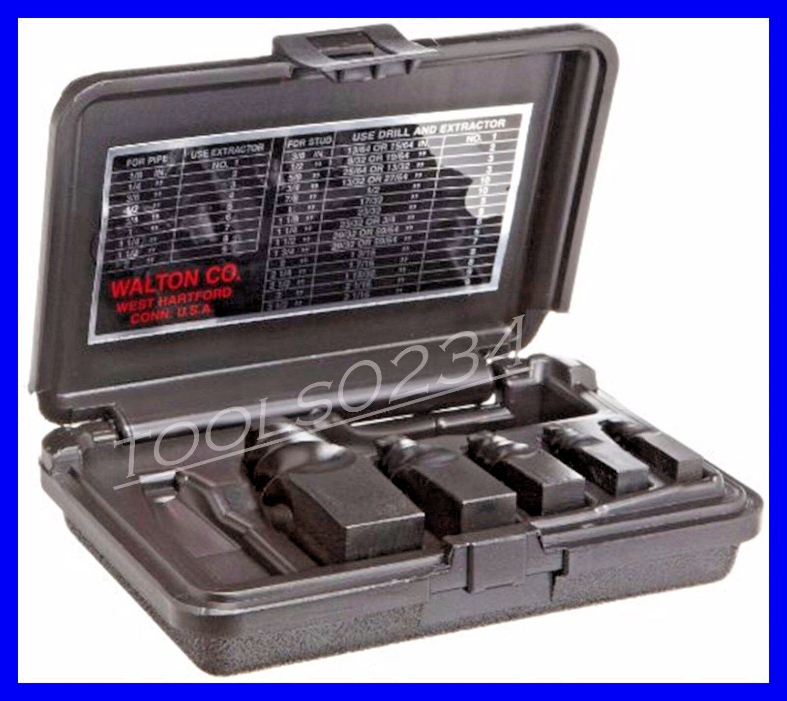 50205 Pipe & Bolt Extractor Set Walton Reps 1/8-3/4 Pipe 3/8-1-1/4 Bolt USA