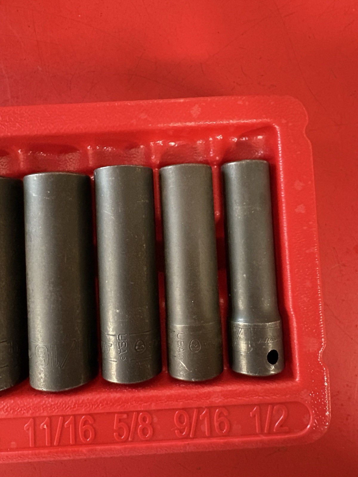 Snap-on 9 pc. 1/2″ drive 6 pt. SAE Flank Drive Deep Impact Socket Set 309SIMYA