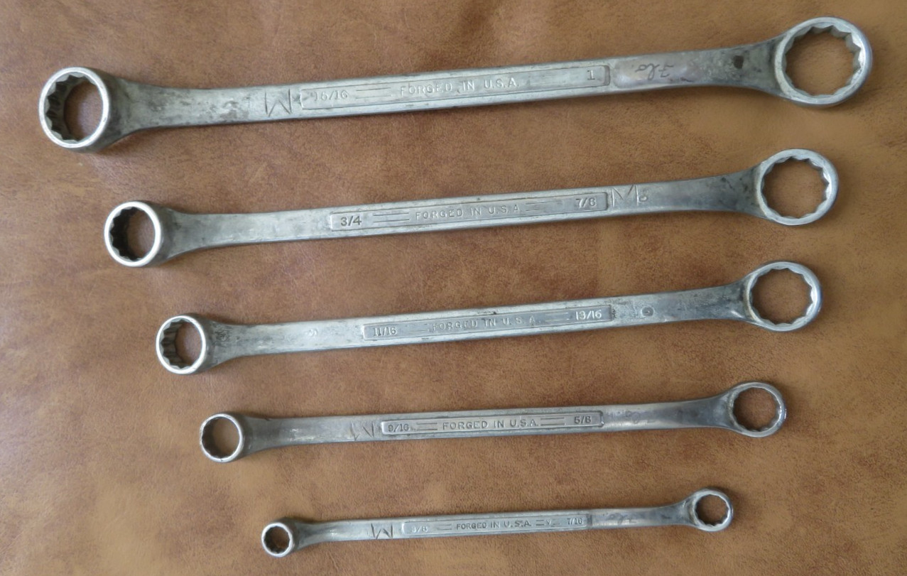 1940s 50s 5pc. CRAFTSMAN Double Line 12pt Offset Box End Wrenches 3/8″- 1″