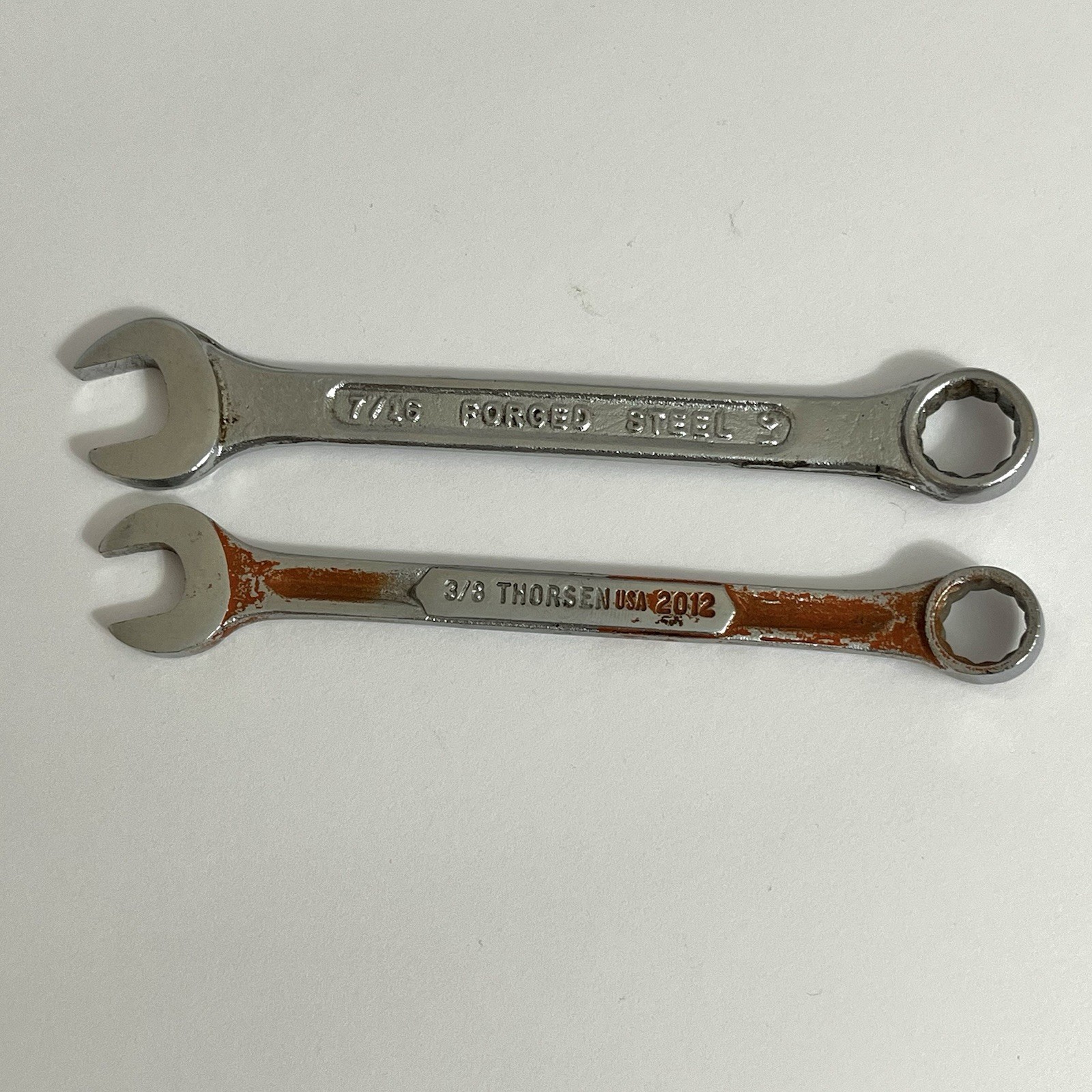 Lot of 2 Combination Wrench USA made Forged Steel 12 pt SAE 3/8 & 7/16