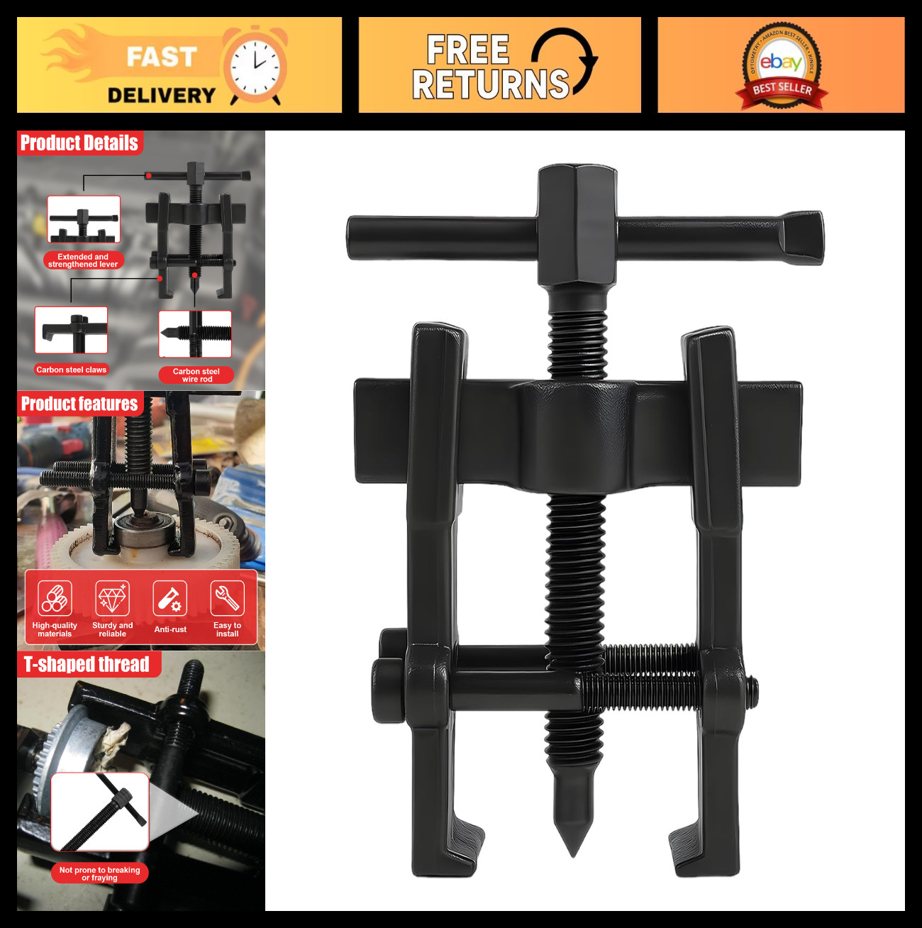 Adjustable 2» Two Jaw Gear Puller Tool – Carbon Steel Bearing Remover for Auto