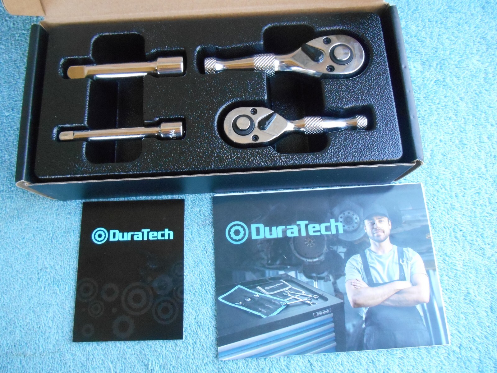DURATECH 4PC Stubby Ratchet Set 1/4» and 3/8»Ratchets with 2 Extension Bars