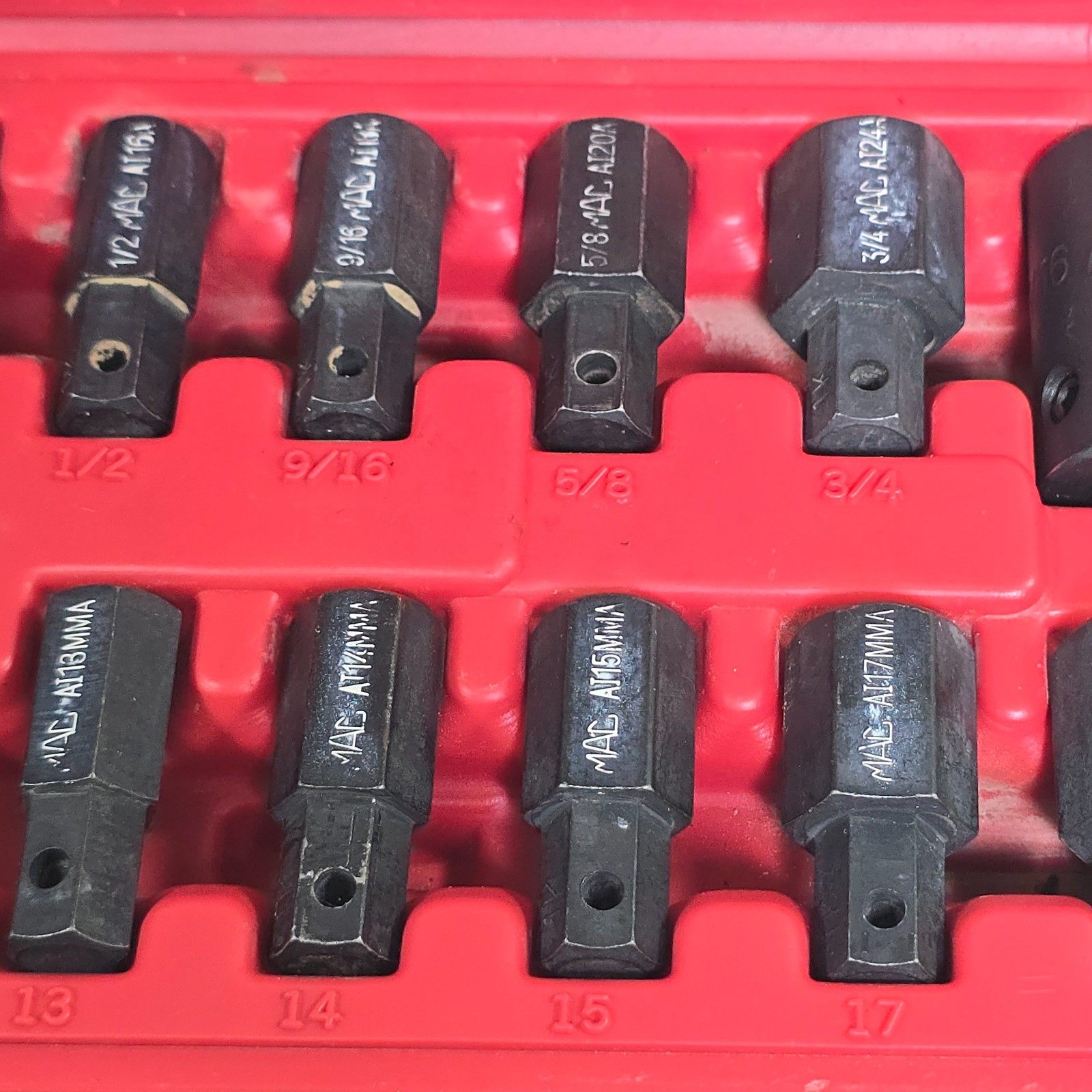 Mac Tools 16pc Hex Bit Driver Set Metric SAE SVA15B Case 8mm-19mm