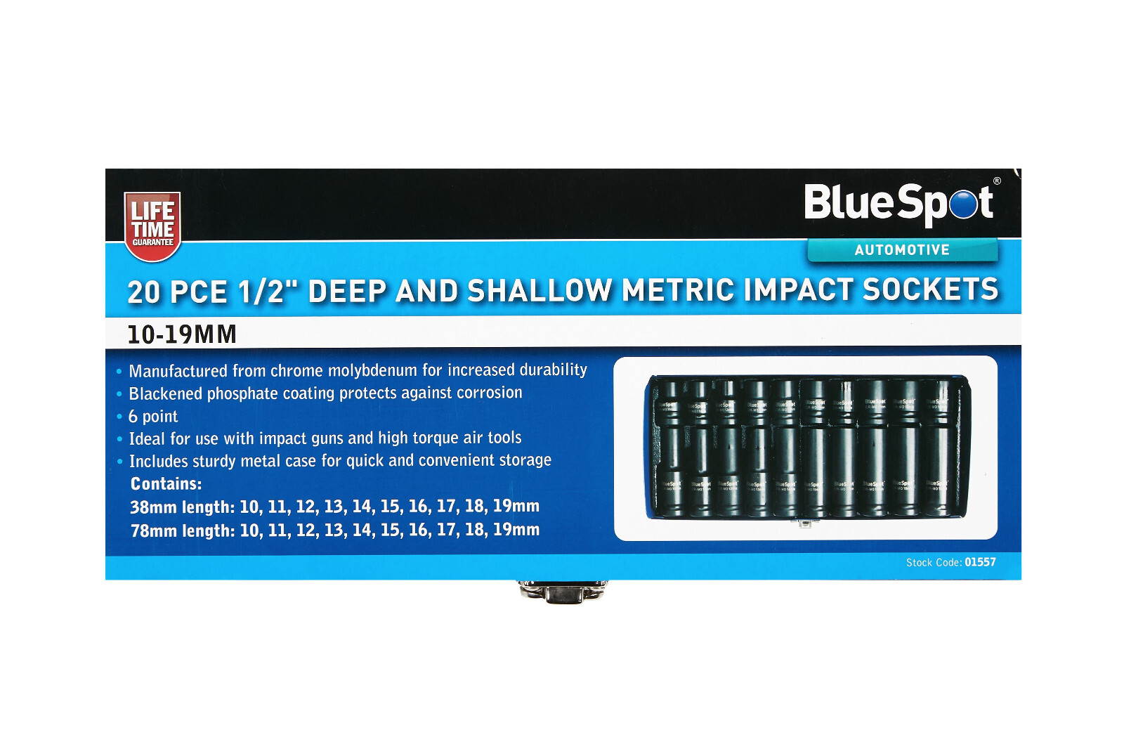 Blue Spot Tools 20 Piece 1/2 Dr Deep Standard Metric Impact Socket 10-19mm MD3