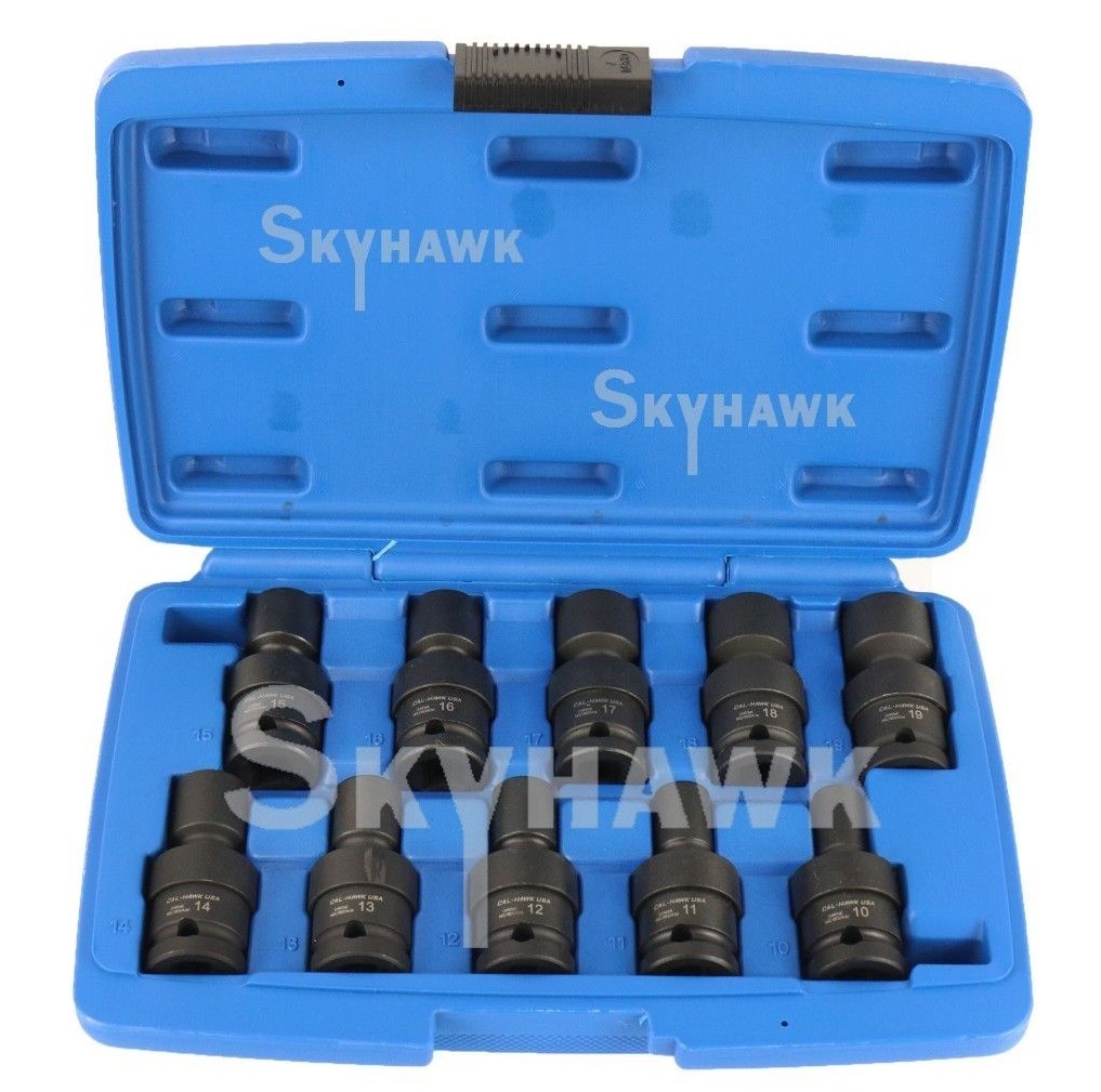 10-pc Metric 1/2″-dr UNIVERSAL SWIVEL SHALLOW IMPACT SOCKET SET
