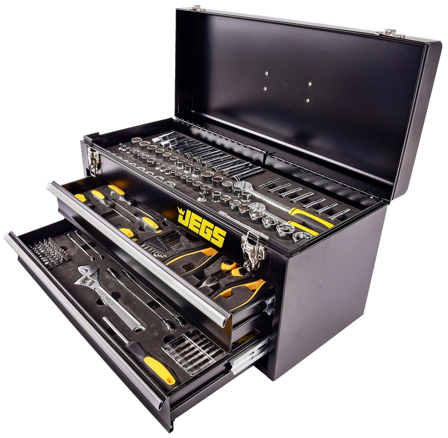 JEGS 85325 170-Piece Mechanic’s Tool Box Set Black Powdercoated Steel