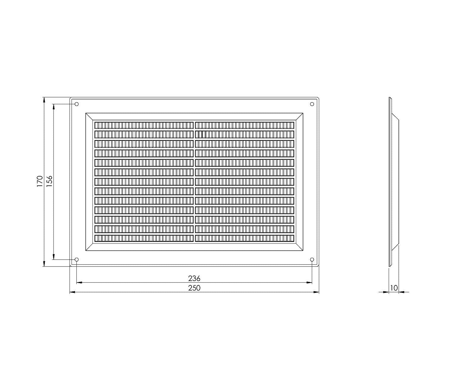 Grey Air Vent Grille – 250mm x 170mm – Flat Louvre – Duct Ventilation Cover.