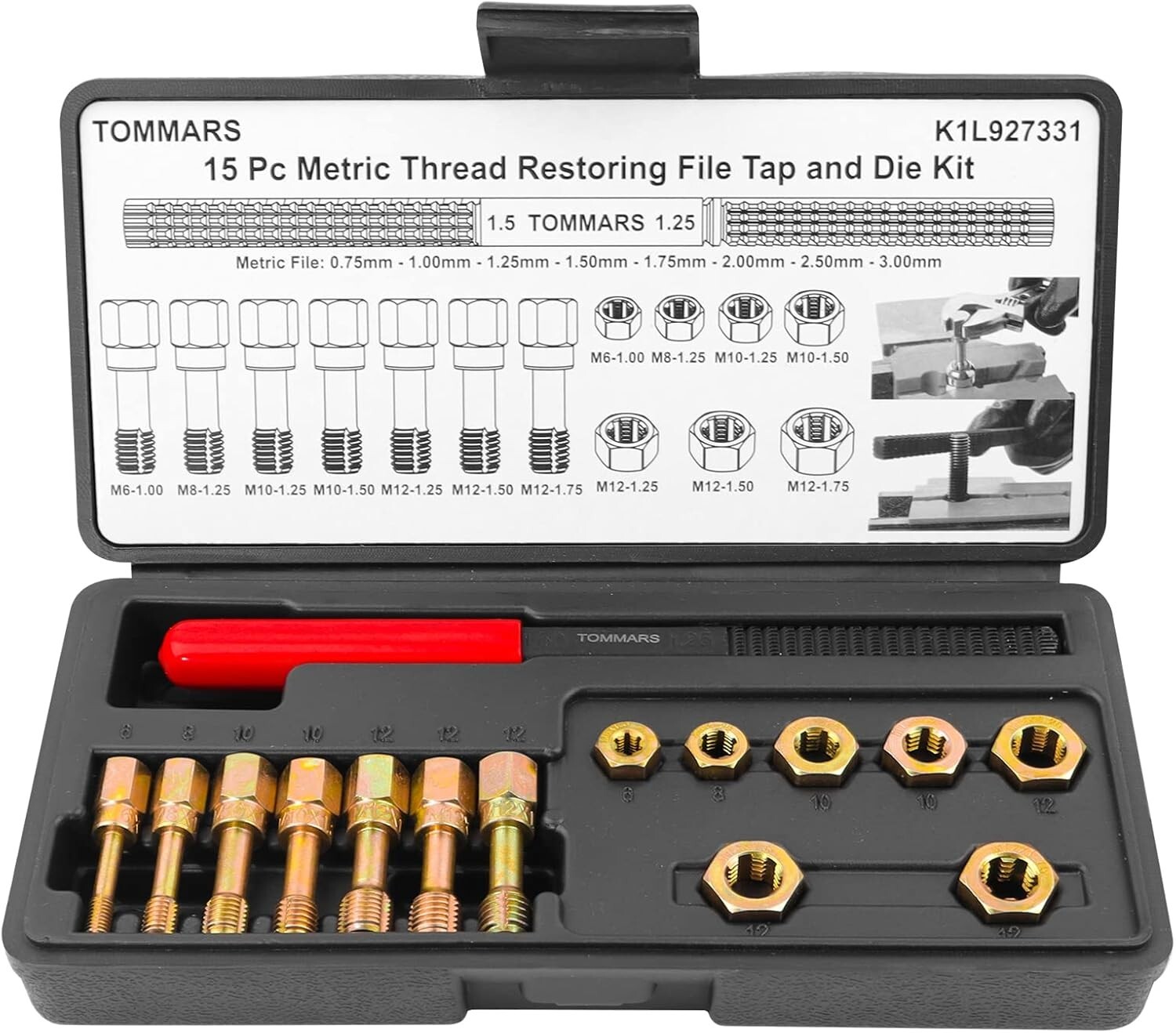 15-Piece Metric Thread Chaser Set, M6 M8 M10 M12 Thread Restorer Tool Thread Ret