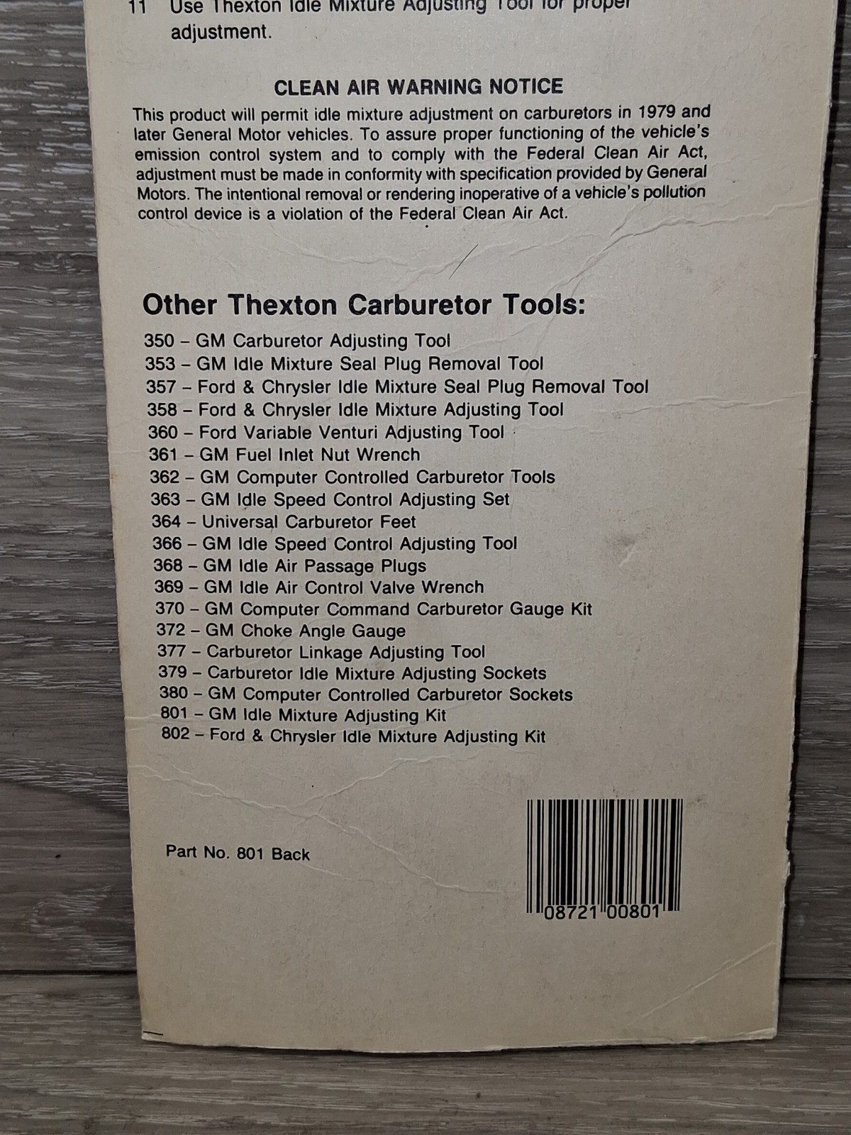 Thexton 801 GM Idle Mixture Adjusting Kit Fits 1979 & Up GM Carburetors