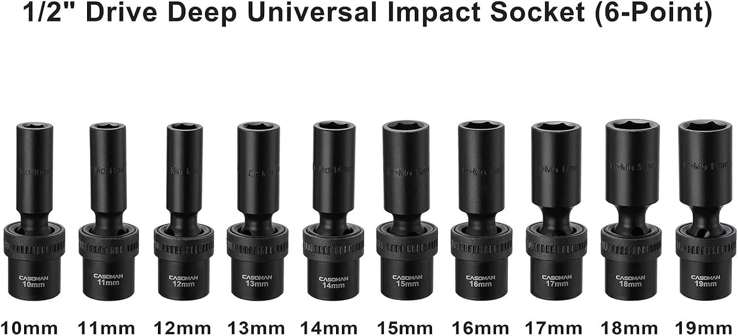 10-Pc 1/2″ Drive Universal Impact Socket Set – Chrome Molybdenum Finish