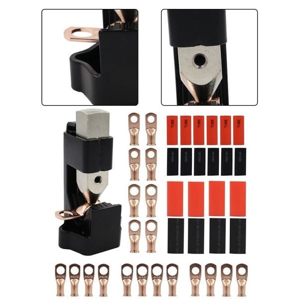 Hammer Lug Crimper with 20 Wire Lugs and Heat Shrink Tubes for Automotive Use