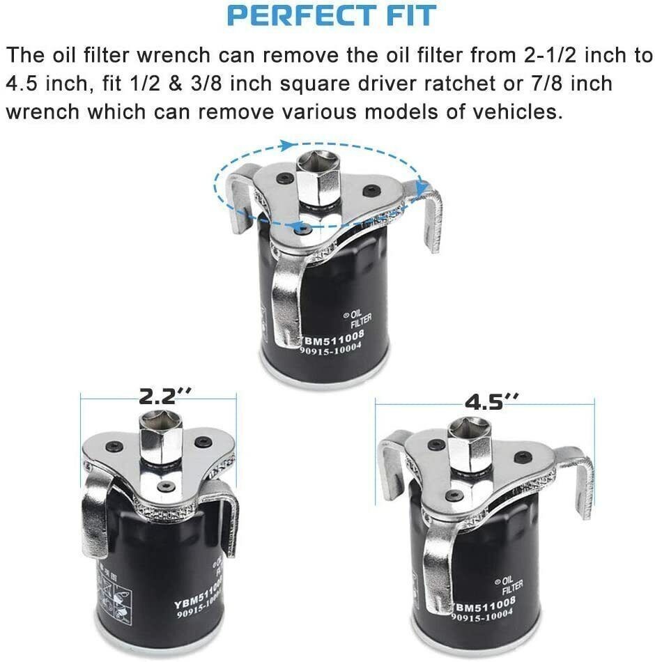 Universal 2 Way 3 Jaw Oil Filter Wrench Removal Tool Fully Adjustable Heavy Duty