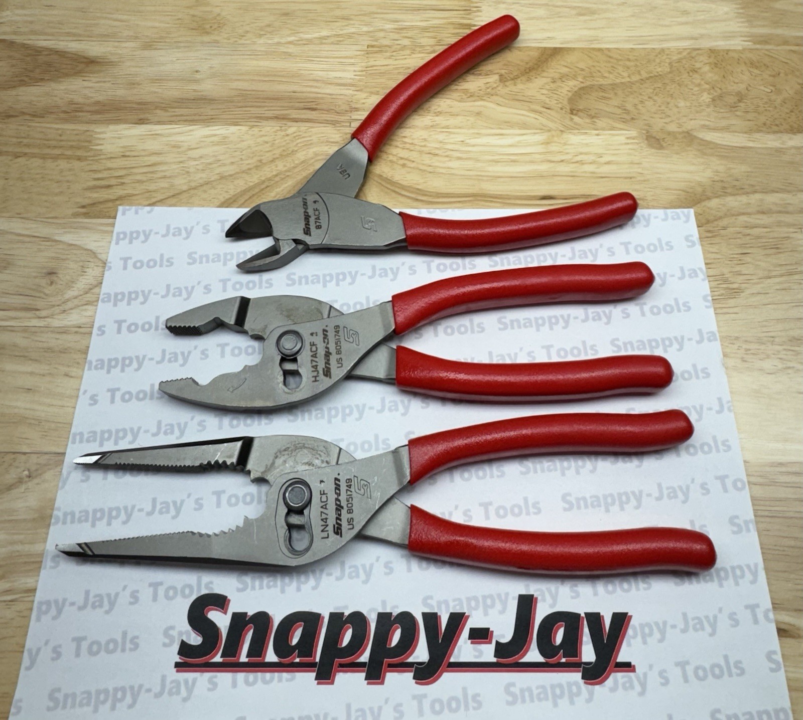 Snap-on Tools USA NEW 3pc RED Soft Grip Plier Lot Set LN47ACF HJ47ACF 87ACF