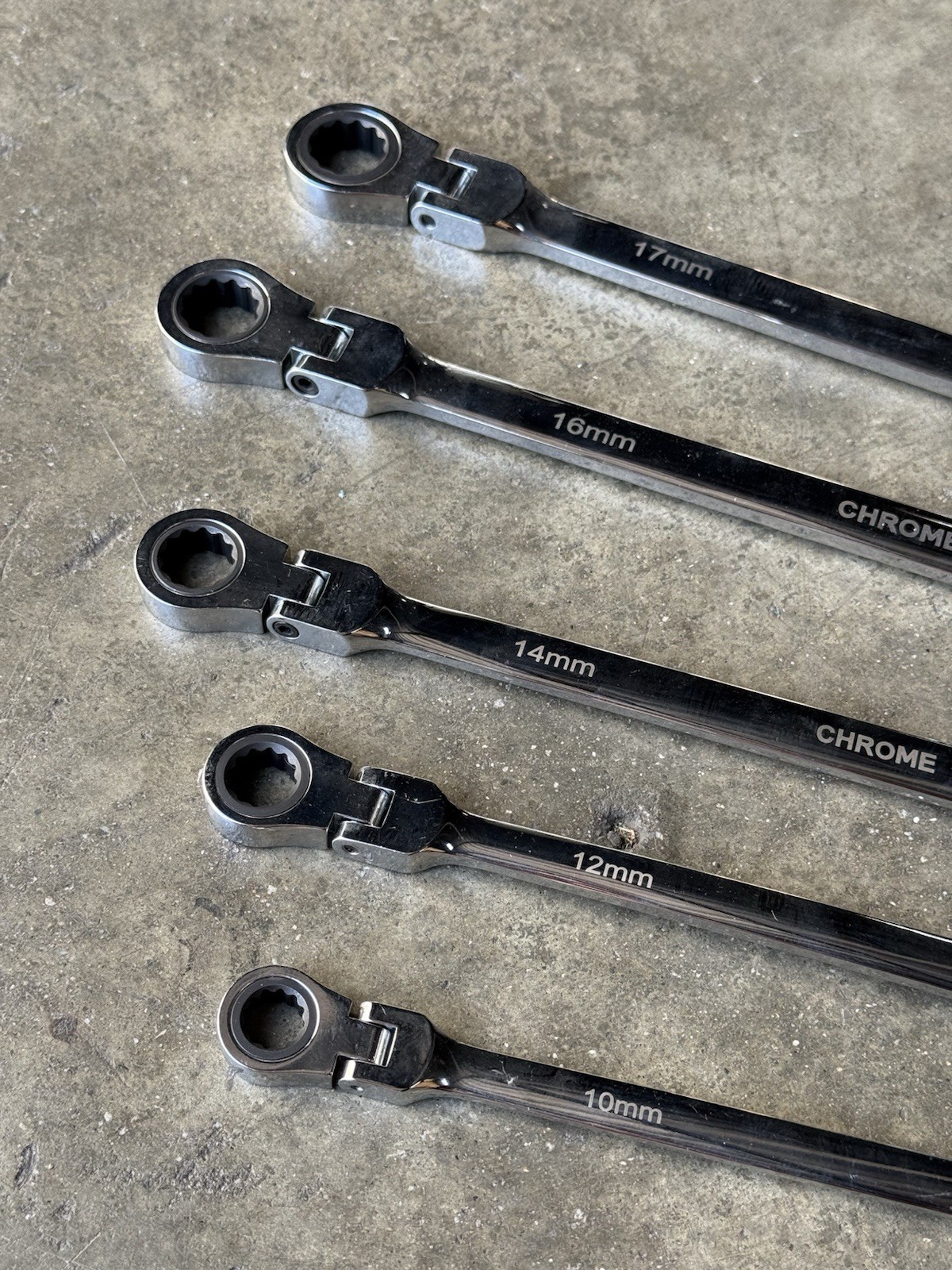 6pc Extra Long Flexible Double End Ratchet Ring Spanner Wrench Set Metric