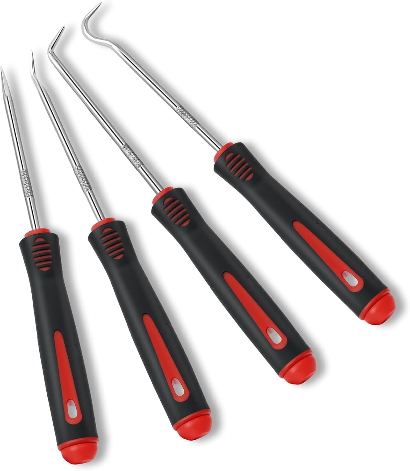 Hardened Steel 4-Piece Pick Set with Non-Slip Grip for O-Ring and Gasket Repair