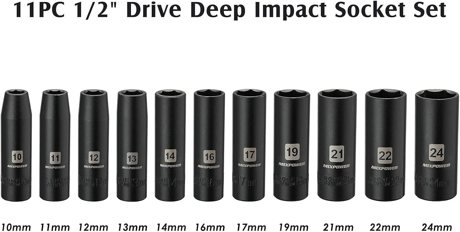 Professional Grade 11-Piece Metric Impact Socket Set with Laser Marked Sizes