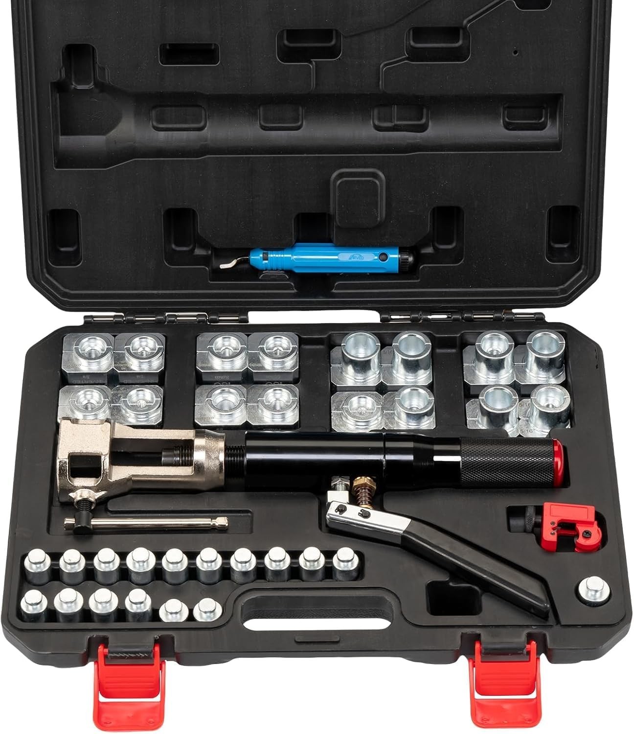33PCS Hydraulic Flaring Tool Set 45° for 3/16″ – 1/2″ Tube w/ Cutter & Deburrer