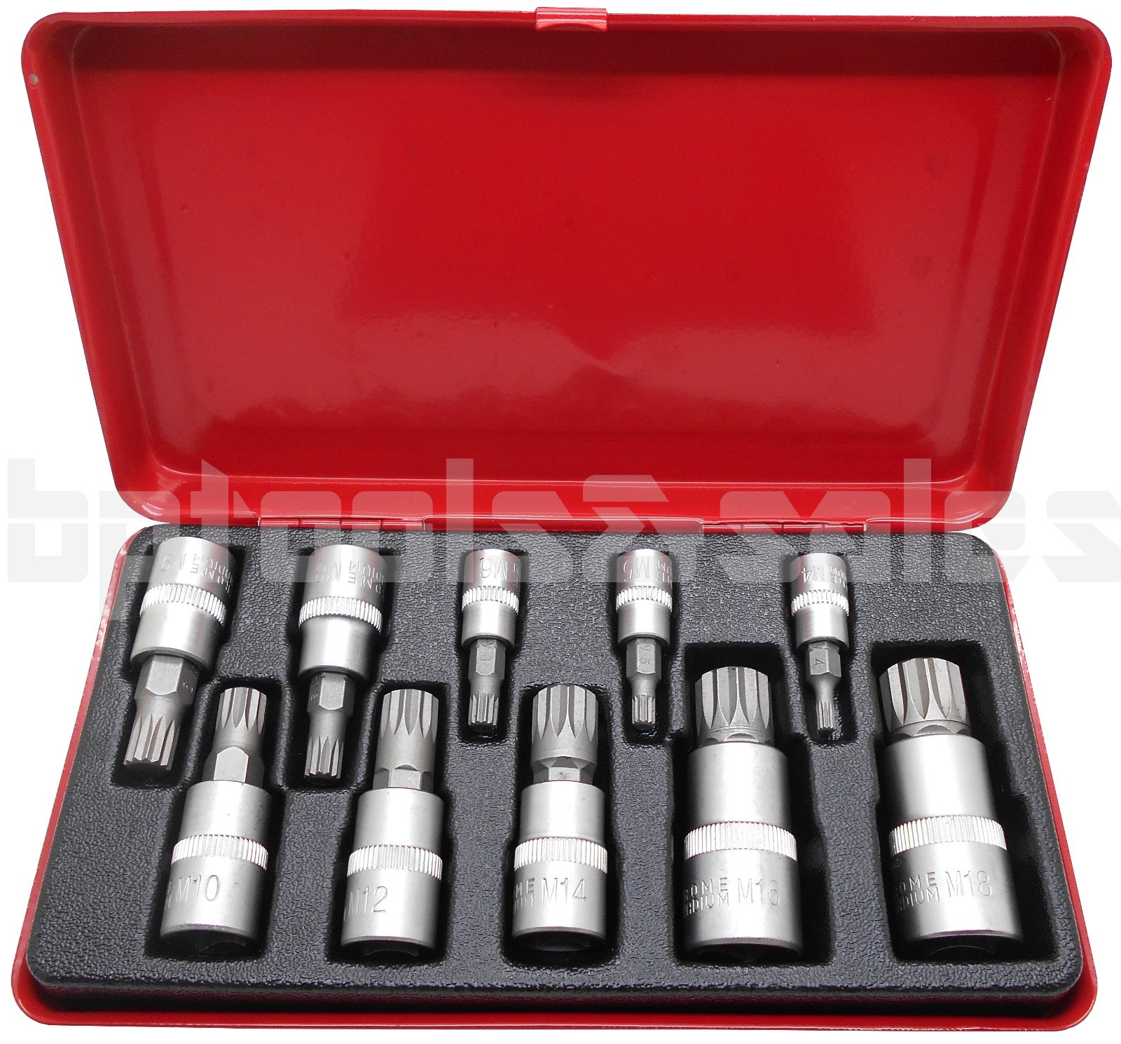 10pc XZN 12 Point MM Triple Square Spline Bit Socket Tamper Proof w/ Metal Case