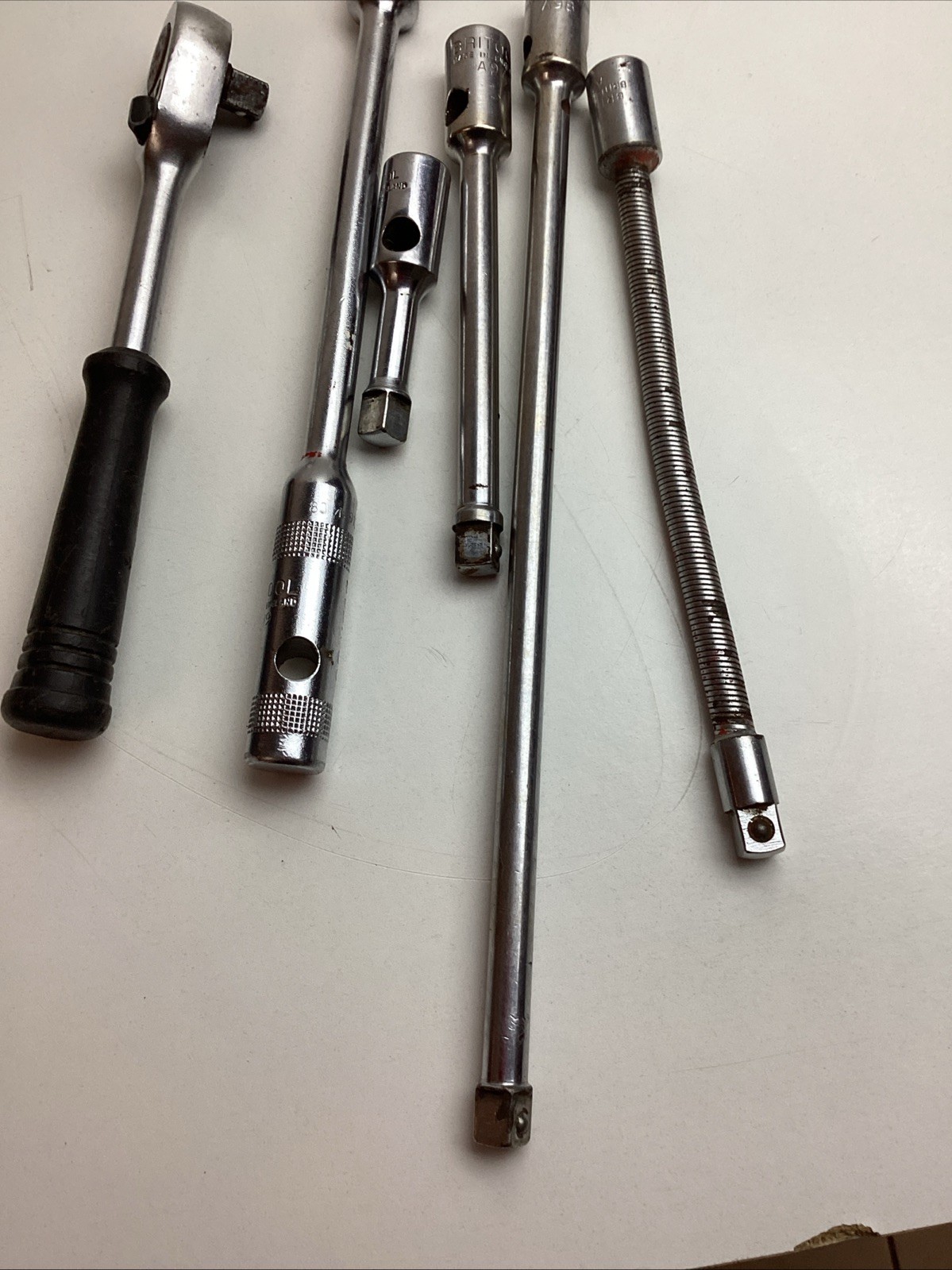 6 Pc BRITOOL 3/8”Drive Assortment. 4 Extensions. Ratchet. T Bar. Breaker Bar
