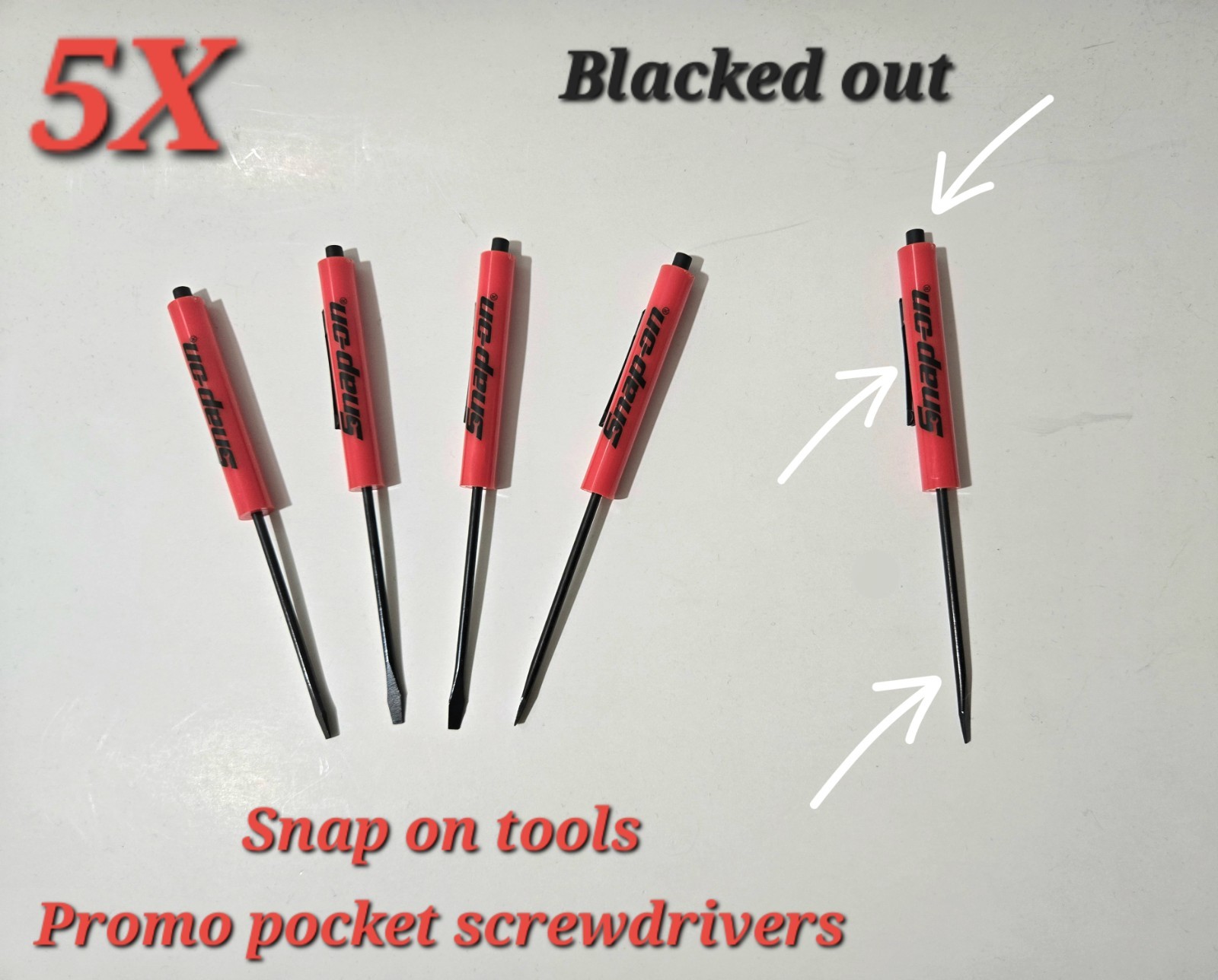 5 Snap on tools Special Edition pocket screwdrivers RED PROMO Blacked/Out + gift