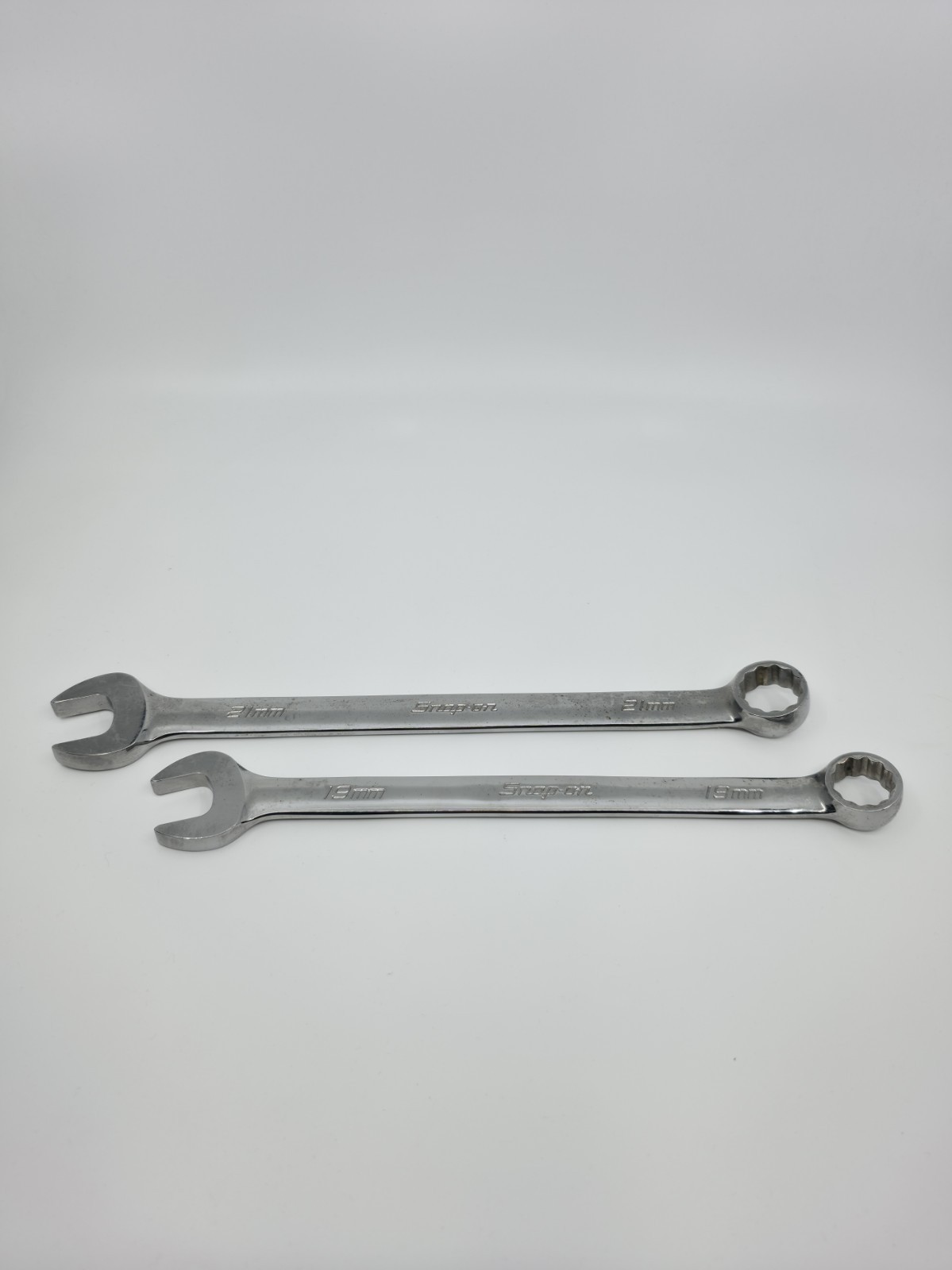 Snap-on 2 Pc Metric Combination Wrench Set 19mm 21mm OEXM190B OEXM210B USA