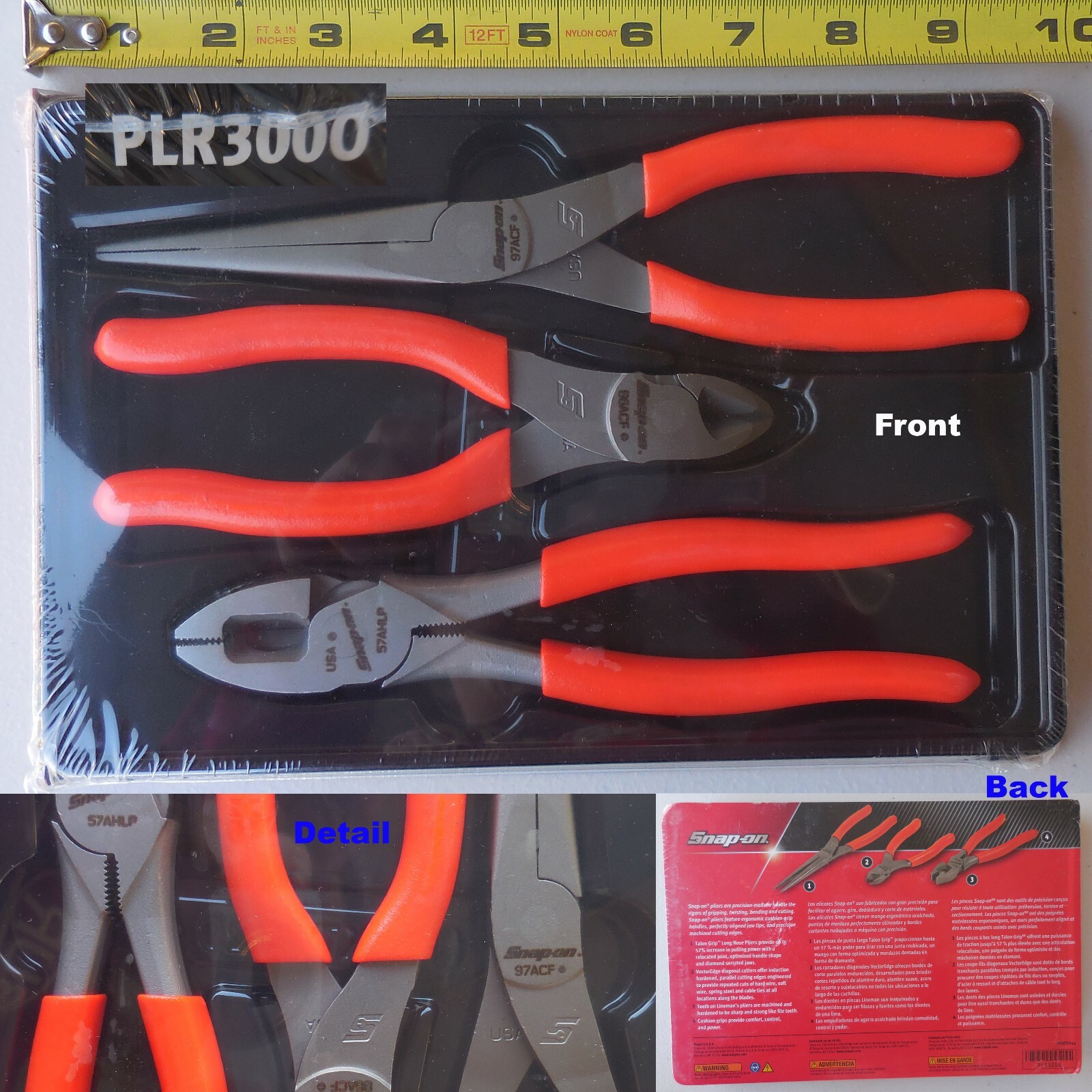 New Snap On Orange Vinyl Soft Grip Handle Pliers Cutter 3 Pcs Set – PLR300O
