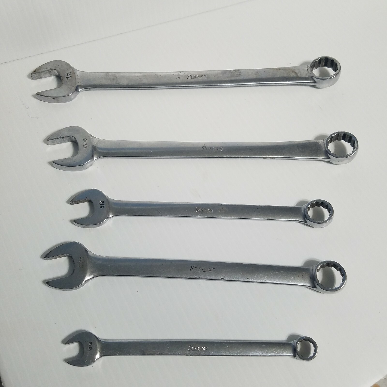 Lot of 5 Snap-on Combination Wrenches 7/16 7/8 5/8 11/16 13/16 12 point OEX USA