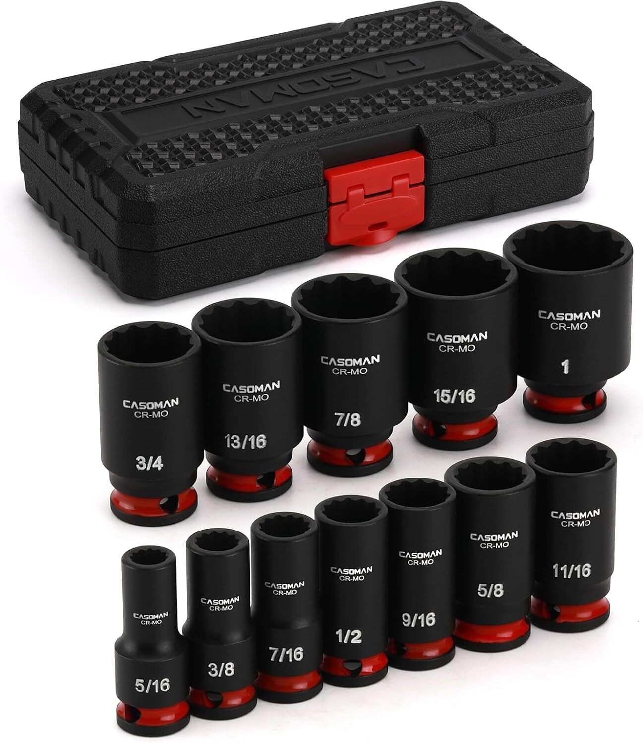 12 PCS 3/8″ Drive Mid-Length Impact Socket Set 12-Point SAE, 5/16″ to 1″ CR-MO