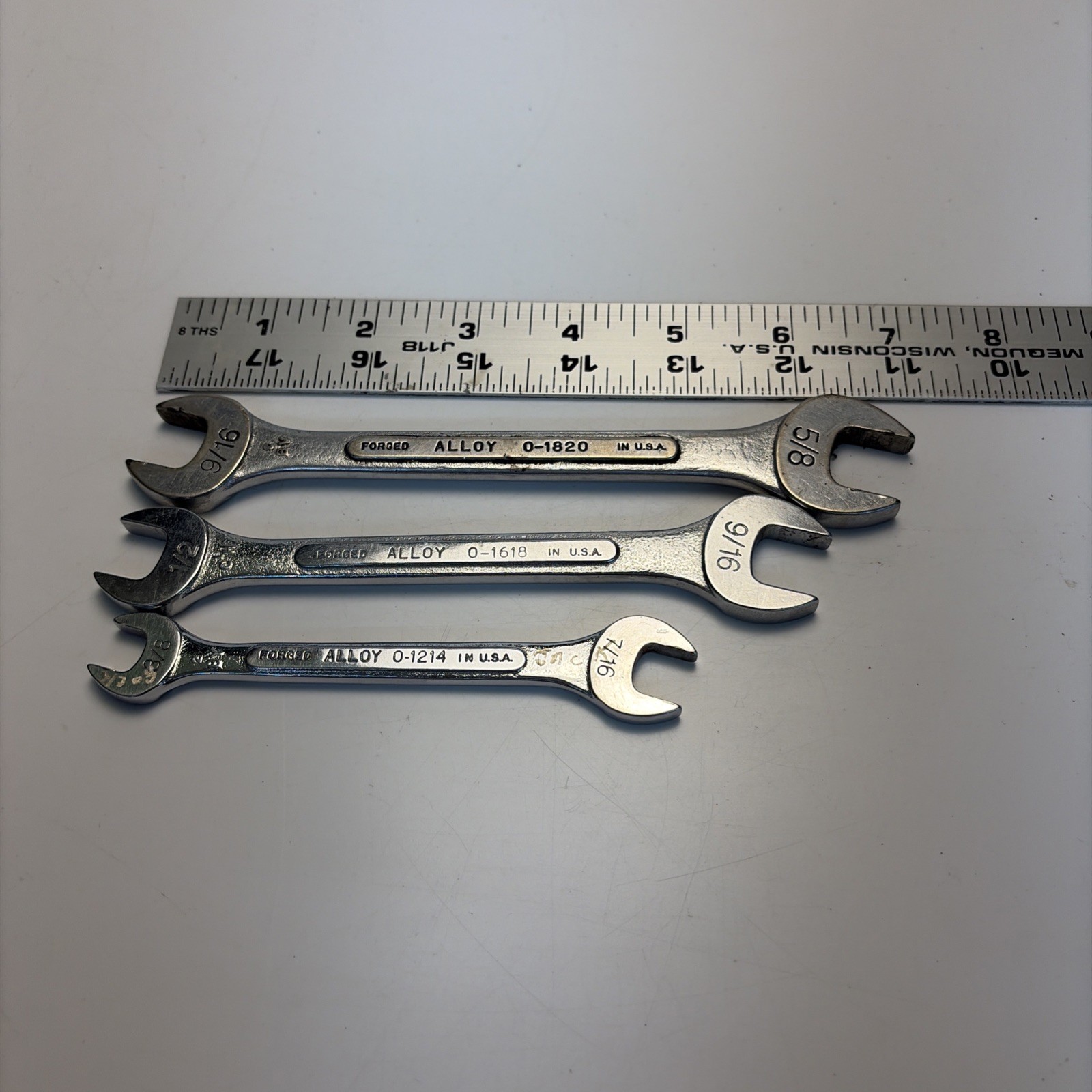 Vintage SK USA Double Open End Wrench Set 3 Pc SAE 3/8 7/16 1/2 9/16 5/8