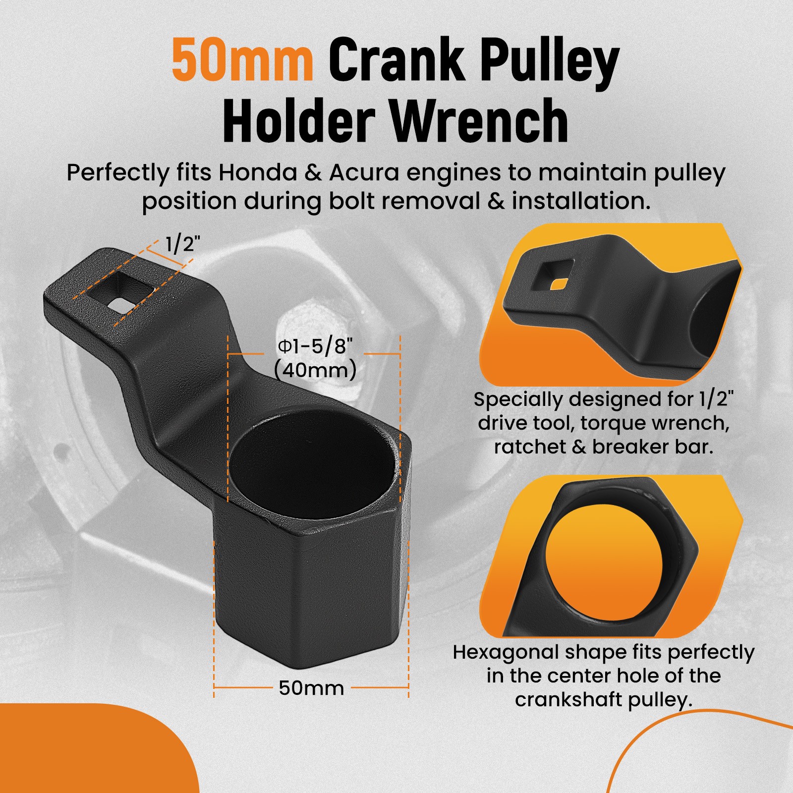 Crank Bolt Socket for Honda CR-V/Element 2.0L/2.4L 1997+ Steel Tool