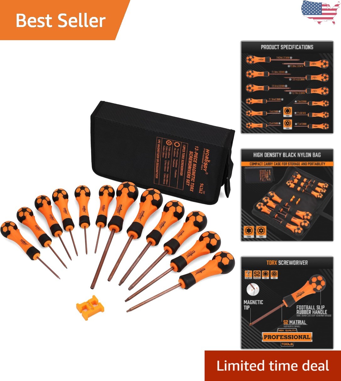 Versatile 13-Piece Torx Screwdriver Set: Tamper-Resistant with Anti-Skid Handles
